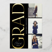 サイドタイポグラフィ卒業2022 3フォトパーティーフォイル 箔招待状 (正面)