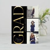 サイドタイポグラフィ卒業2022 3フォトパーティーフォイル 箔招待状 (立ち正面)