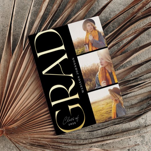 サイドタイポグラフィ卒業2022 3フォトパーティーフォイル 箔招待状