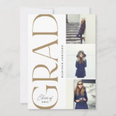 サイドタイポグラフィ卒業2022 3写真パーティー金ゴールド 招待状 (正面)