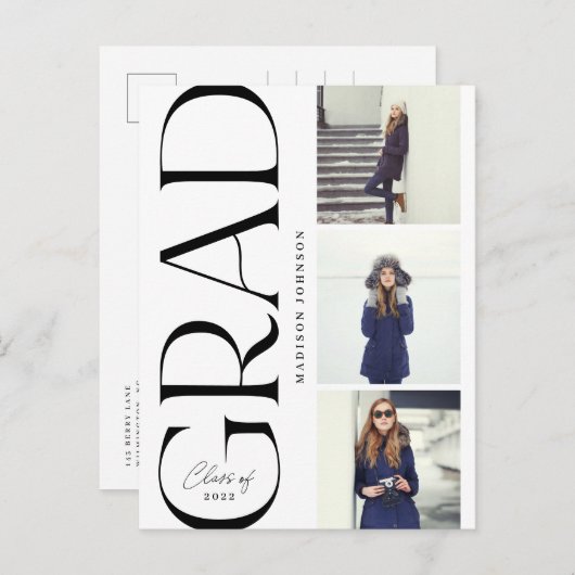 サイドタイポグラフィ卒業2022 3写真パーティー 案内ポストカード (正面/裏面)