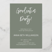 サイドタイポグラフィ3フォトセージ卒業パーティー 箔招待状 (裏面)