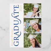 サイドタイポグラフィ3フォトネイビー卒業パーティー 箔招待状 (正面)