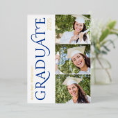 サイドタイポグラフィ3フォトネイビー卒業パーティー 箔招待状 (立ち正面)