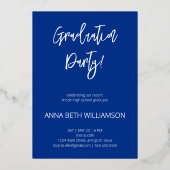 サイドタイポグラフィ3フォトネイビー卒業パーティー 箔招待状 (裏面)
