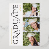 サイドタイポグラフィ3写真卒業パーティー 箔招待状 (正面)