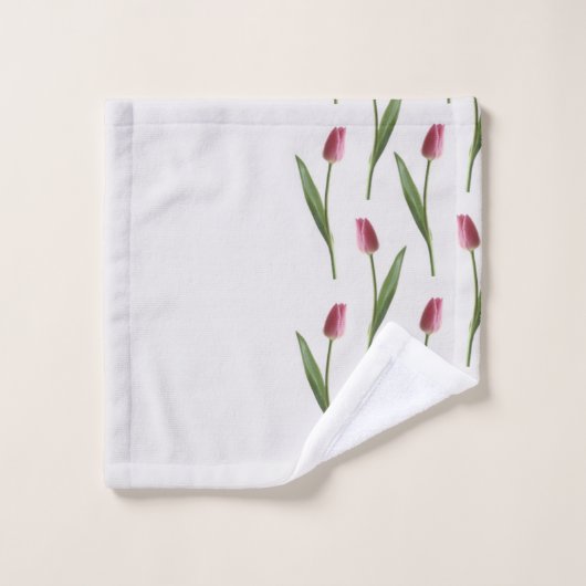 サイドタオルセット上のピンクチューリップ バスタオルセット (ウォッシュタオル)