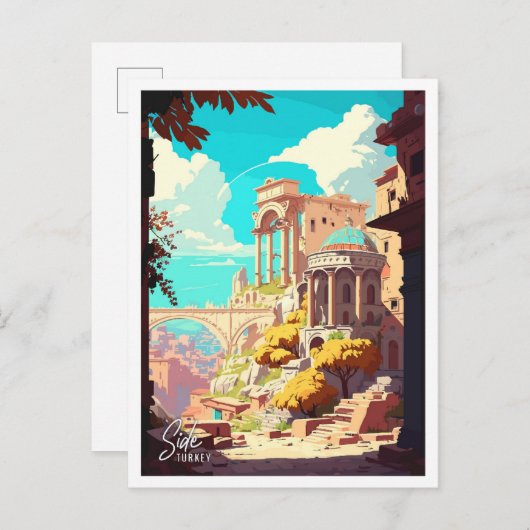 サイドターキーアートヴィンテージトラベルイラストレーション ポストカード (正面/裏面)