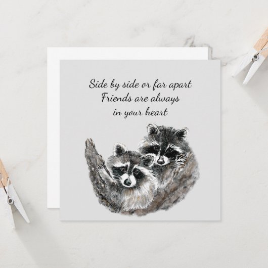 サイドバイサイドバイサイドまたはファーアパートフレンズ引用文ラクーン カード (正面/裏面インサイチュ)