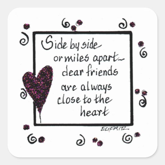 サイドバイサイドバイサイドフレンズ白黒文字 スクエアシール (正面)