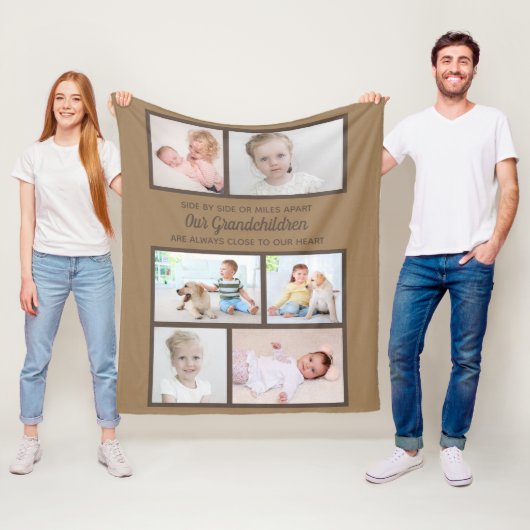 サイドバイサイドブラウン6写真孫コラージュ フリースブランケット (インサイチュ)