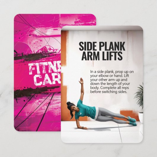 サイドプランクアームリフトフィットネスカード（ピンクバッキング付） セーブザデート (正面/裏面)