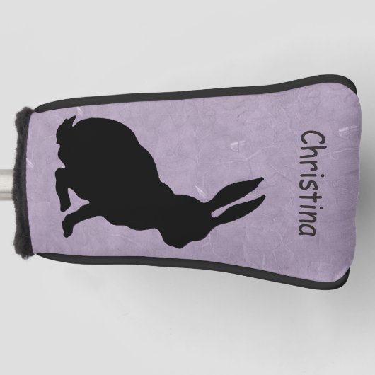 サイドプロファイルシッティングブラックシルエットウサギ ゴルフヘッドカバー (正面)