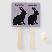 サイドプロファイル座りバニーの黒いシルエット ハンドファン (正面&裏面)