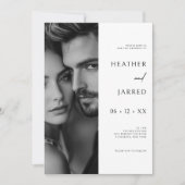 サイドモダンフォトブラック&ホワイトQRコー結婚ド 招待状 (正面)