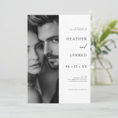 サイドモダンフォトブラック&ホワイトQRコー結婚ド 招待状 (スタンド正面)