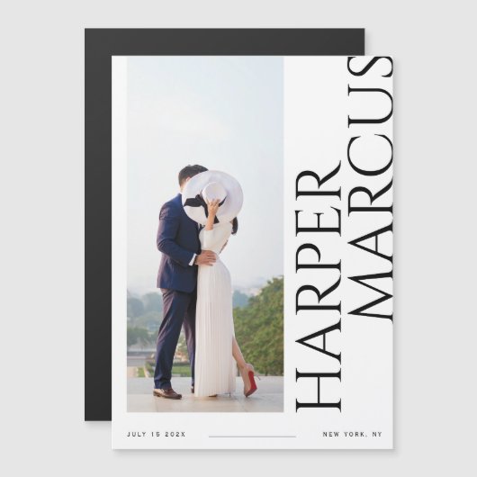 サイド名モダン写真Date Magnet Cardを保存 マグネット招待状 (正面/裏面)