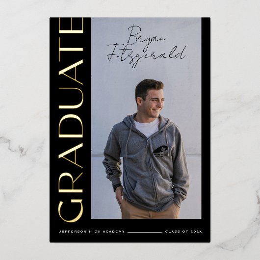 サイド文字モダンブラックと金ゴールドグラード発表 箔招待状 (正面)