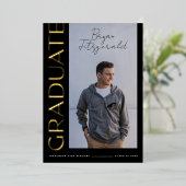 サイド文字モダンブラックと金ゴールドグラード発表 箔招待状 (立ち正面)