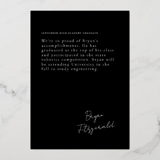 サイド文字モダンブラックと金ゴールドグラード発表 箔招待状 (裏面)