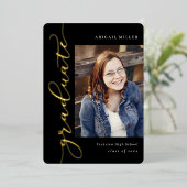 サイド書のフォイルの卒業編集可能カラー 箔招待状 (立ち正面)