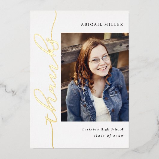 サイド書のホイルの卒業サンキューカード 箔招待状 (正面)