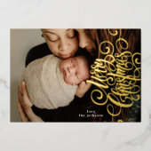 サイド書道メリークリスマス金ゴールド写真 箔シーズンカード (正面)