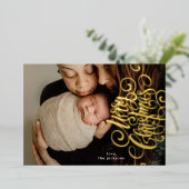 サイド書道メリークリスマス金ゴールド写真 箔シーズンカード (立ち正面)