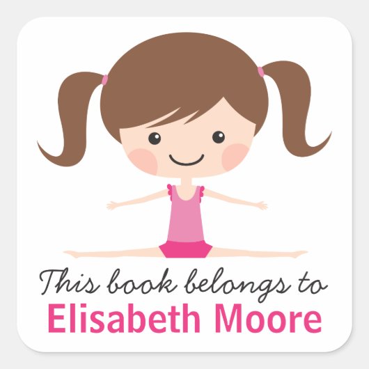 サイド・スプリット体操少女の漫画蔵書票本 スクエアシール (正面)