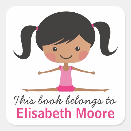 サイド・スプリット体操少女の漫画蔵書票本 スクエアシール (正面)