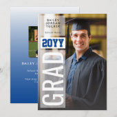 サイドGRADブルークラス年 フルフォト 卒業 招待状 (正面/裏面)