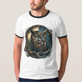 サイバネティックオウル ネイチャー vs テクノロジー スチームパンク tシャツ