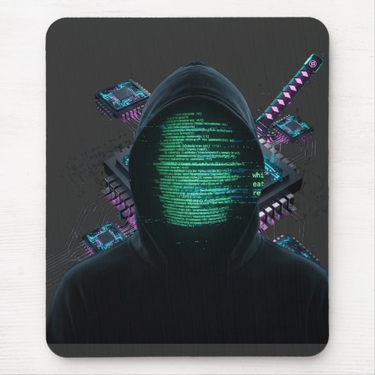 サイバネティック・テクノロジーの融合 - ネオン刀とCPU回路 マウスパッド (正面)