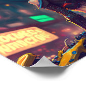 サイバパンクシティスケープのネオンライト自動二輪車女性 ポスター (角)