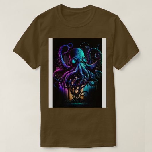 サイバパンクタコ抽象芸術動物海生物アート Tシャツ (デザイン正面)