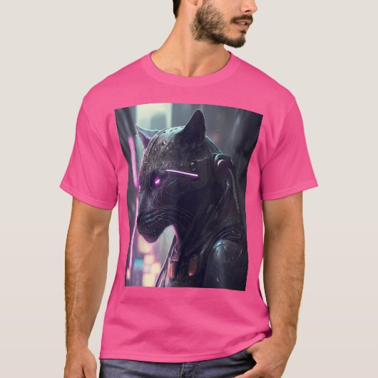 サイバパンクパンサーSF未来型野生動物都市 Tシャツ (正面)