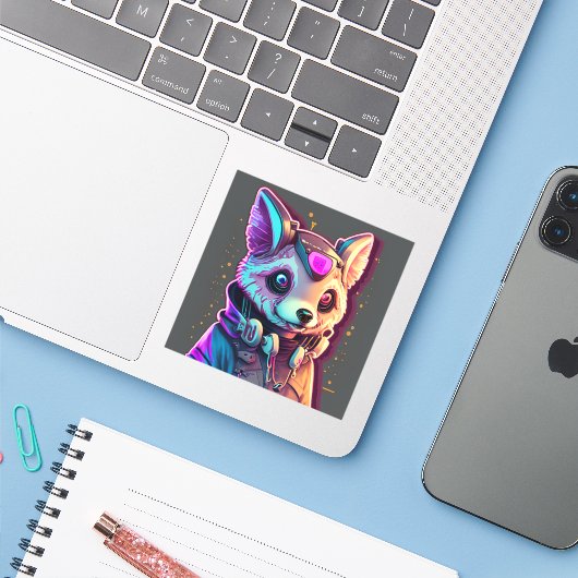 サイバパンク犬2 シール (ノートパソコンとiPhone)