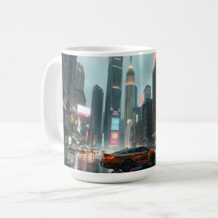 サイバパンク高層ビル市内車 コーヒーマグカップ