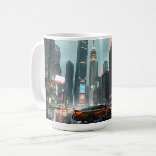 サイバパンク高層ビル市内車 コーヒーマグカップ (正面左)