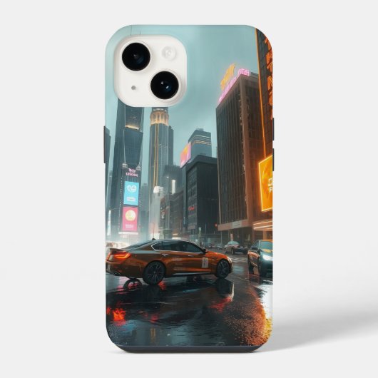 サイバパンク高層ビル市内車 iPhoneケース (裏面)