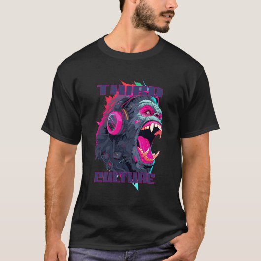 サイバパンク・ゴリラ・ヘッドフォン Tシャツ (正面)