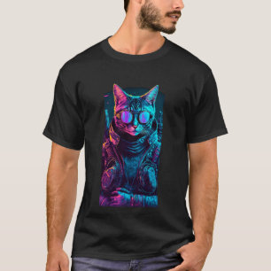 サイバパンネオントワイライトキャットメガネ兵士ブラック Tシャツ