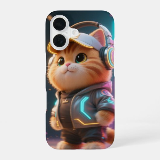サイバーかわいい猫スマホケース iPhone 16ケース (裏面)
