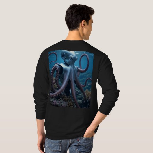 サイバーたこ男ブラック長袖Tシャツ背面 Tシャツ (裏面フル)