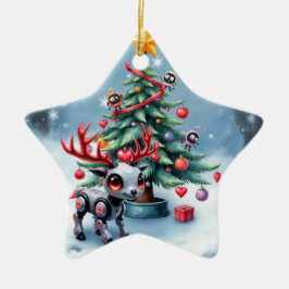 サイバーなトナカイとクリスマスツリー セラミックオーナメント