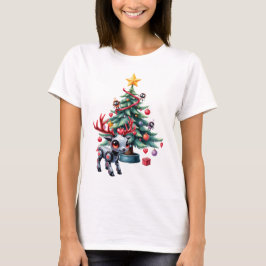 サイバーなトナカイとクリスマスツリー Tシャツ