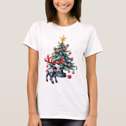 サイバーなトナカイとクリスマスツリー Tシャツ (正面)