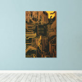 サイバーオレンジPCB回路基板トレースパターンアート キャンバスプリント (インサイチュ (ウッドフロア))