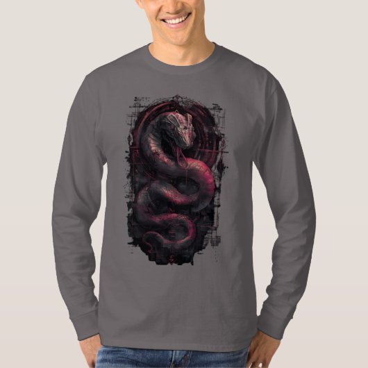 サイバーサーペント ダークファンタジー グランジ ロングスリーブ Tシャツ (正面)
