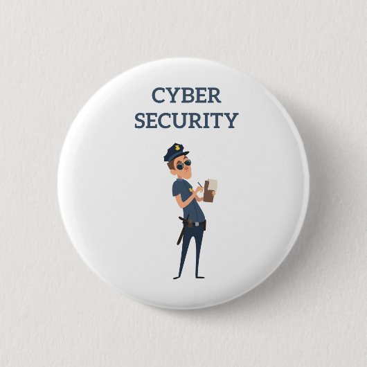 サイバーセキュリティクール：パトロール中の警官 缶バッジ (正面)